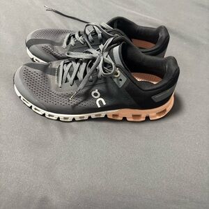 On Running Women's Gray and Peach Athletic Shoes